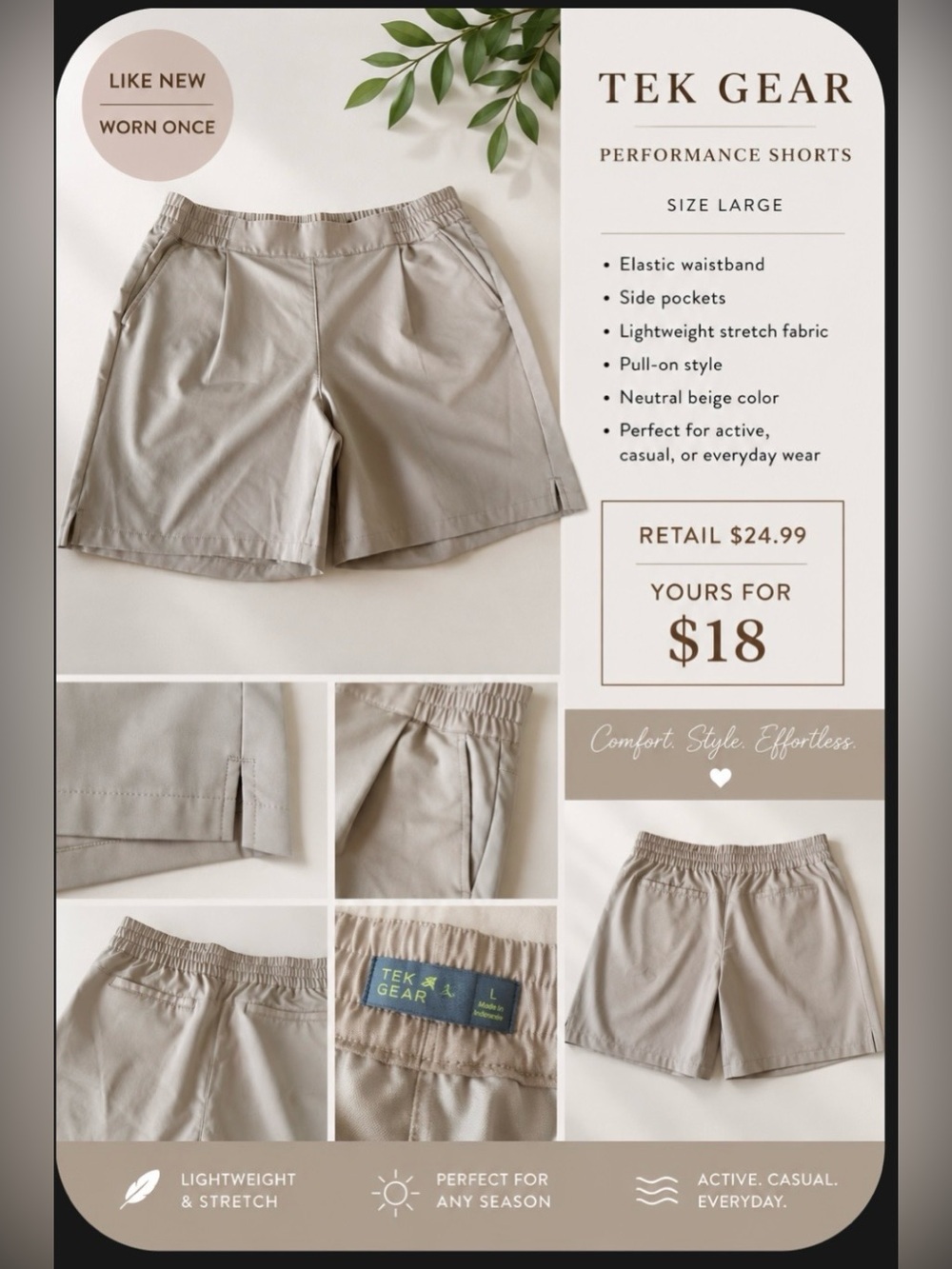 TEK GEAR Performance Shorts • Size Large • Like New